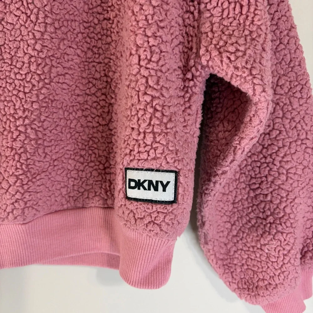 DKNY‎ Girls Pink Sherpa Fleece Ruffle Shoulder Sweatshirt Pullover Size 6X